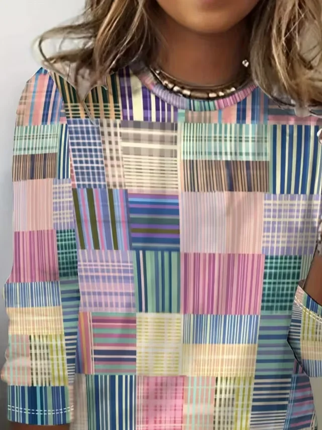 Women Abstract Long Sleeve Tee T-shirt Crew Neck Printing Casual Spring/Fall Graphic Tee Top