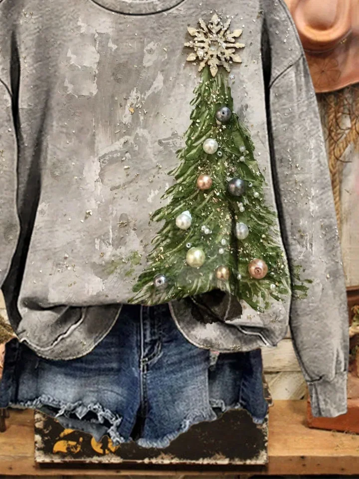 Women Christmas Crew Neck Printing Casual Spring/Fall Long Sleeve Sweatshirt