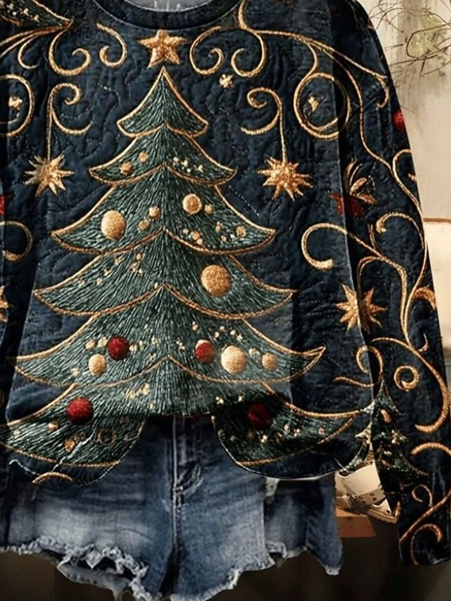 Women Christmas Crew Neck Printing Casual Spring/Fall Long Sleeve Sweatshirt