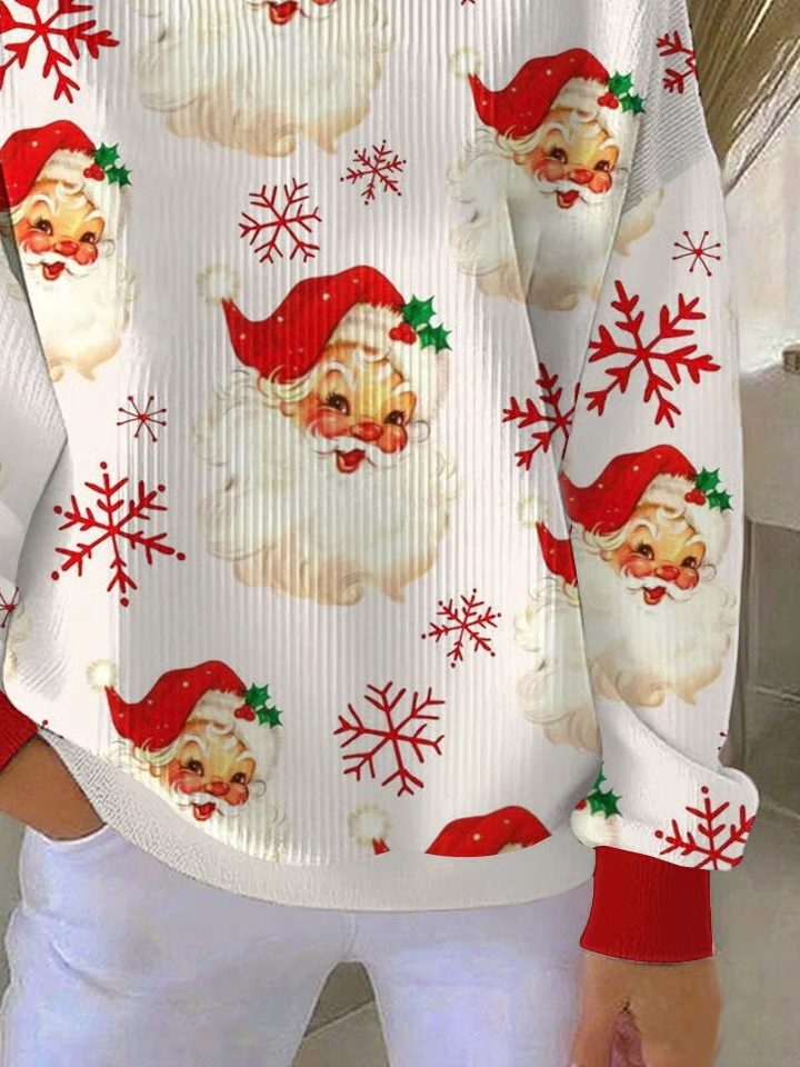 Women Santa Claus Crew Neck Printing Casual Spring/Fall Long Sleeve Sweatshirt