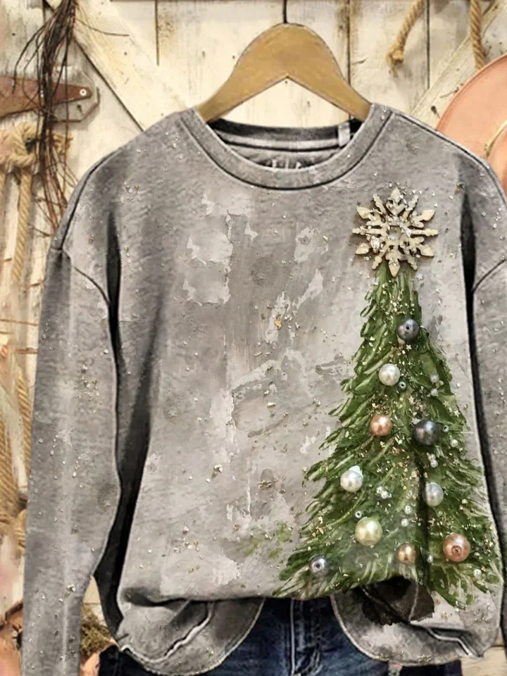 Women Christmas Crew Neck Printing Casual Spring/Fall Long Sleeve Sweatshirt