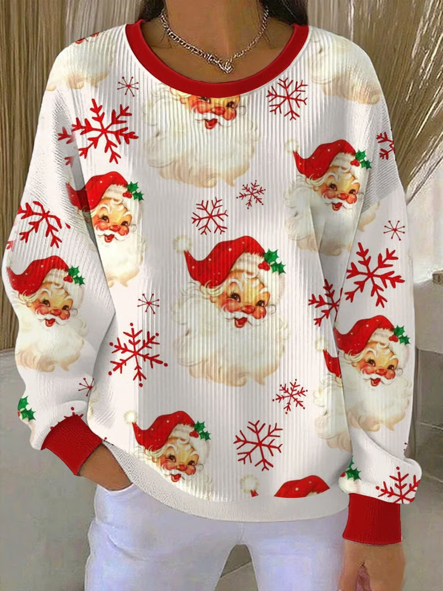 Women Santa Claus Crew Neck Printing Casual Spring/Fall Long Sleeve Sweatshirt
