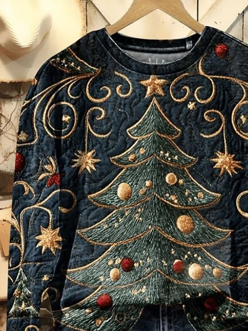 Women Christmas Crew Neck Printing Casual Spring/Fall Long Sleeve Sweatshirt