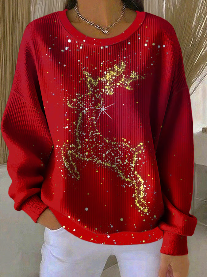 Women Christmas Crew Neck Printing Casual Spring/Fall Long Sleeve Sweatshirt