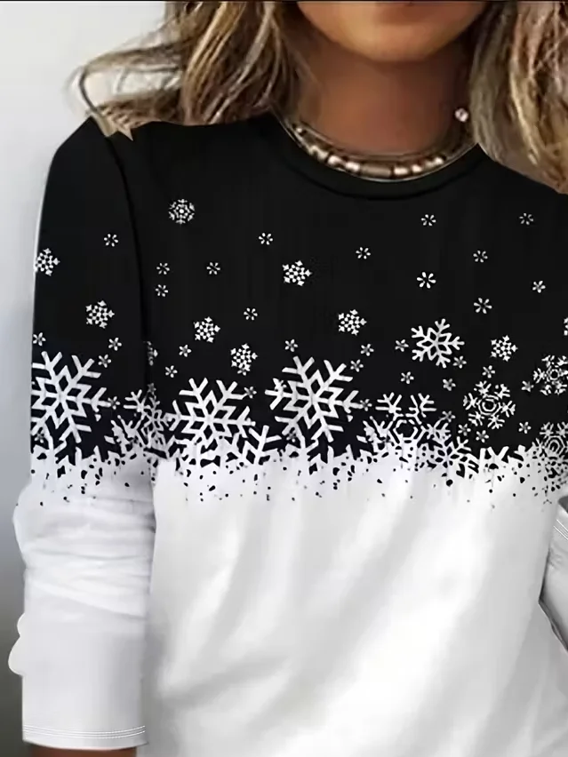 Women Christmas Long Sleeve Tee T-shirt Crew Neck Printing Casual Spring/Fall Graphic Tee Top