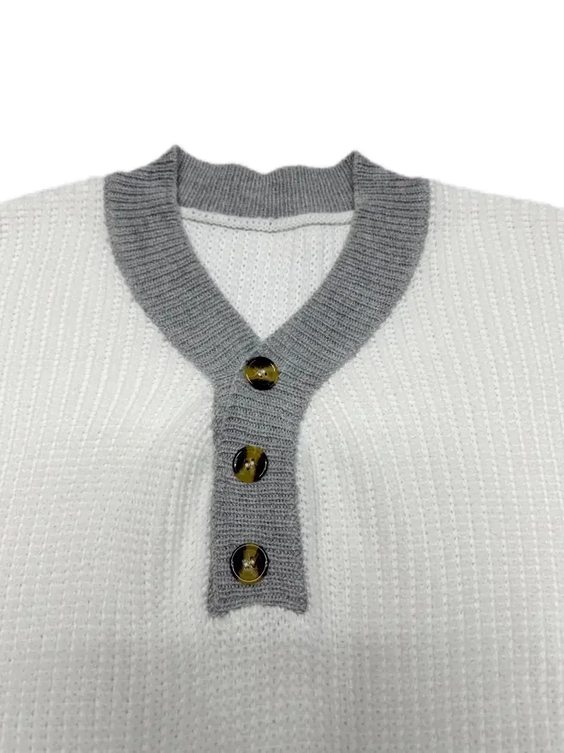 Women Plain Split Joint Winter Street Long Sleeve V Neck Sweater