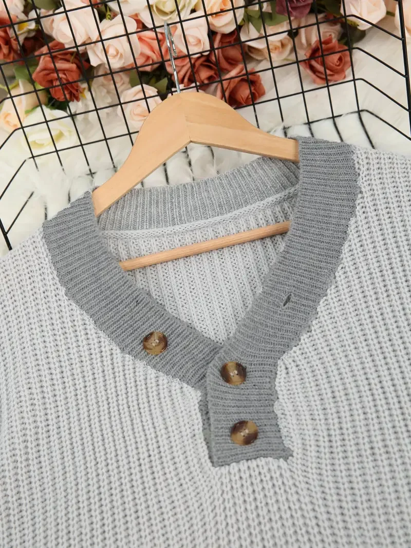 Women Plain Split Joint Winter Street Long Sleeve V Neck Sweater