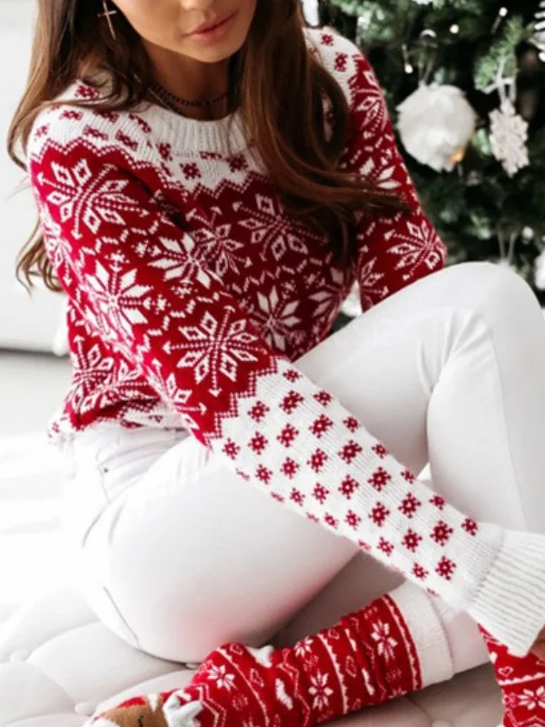 Women Plain Printing Winter Casual Long Sleeve Crew Neck Sweater