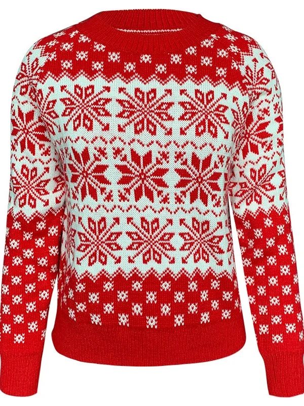 Women Plain Printing Winter Casual Long Sleeve Crew Neck Sweater