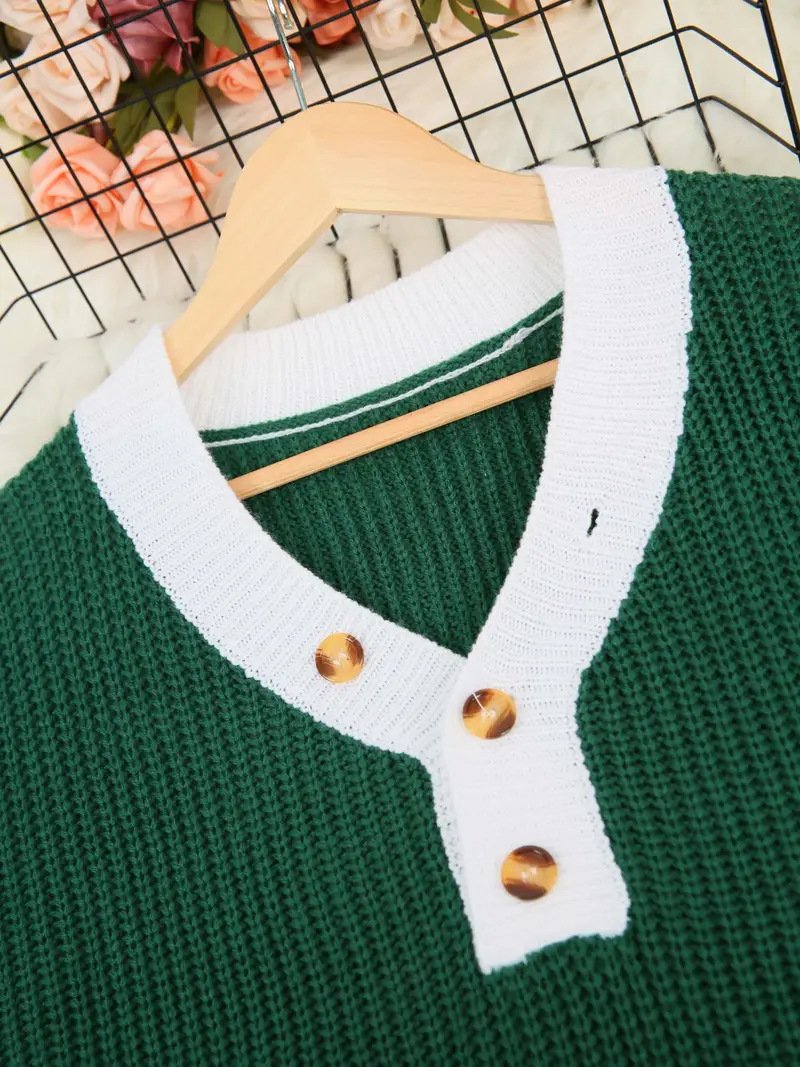 Women Plain Split Joint Winter Street Long Sleeve V Neck Sweater