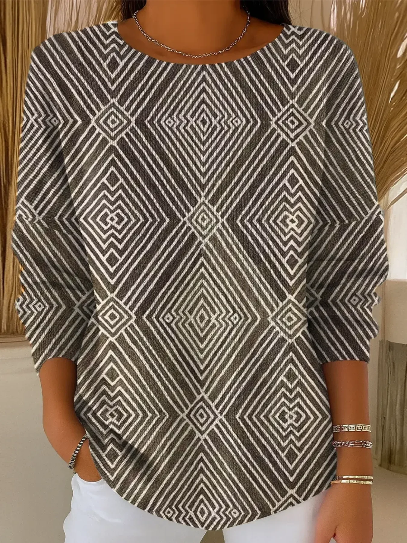 Women Abstract Printing Spring/Fall Casual Long Sleeve Crew Neck Sweater