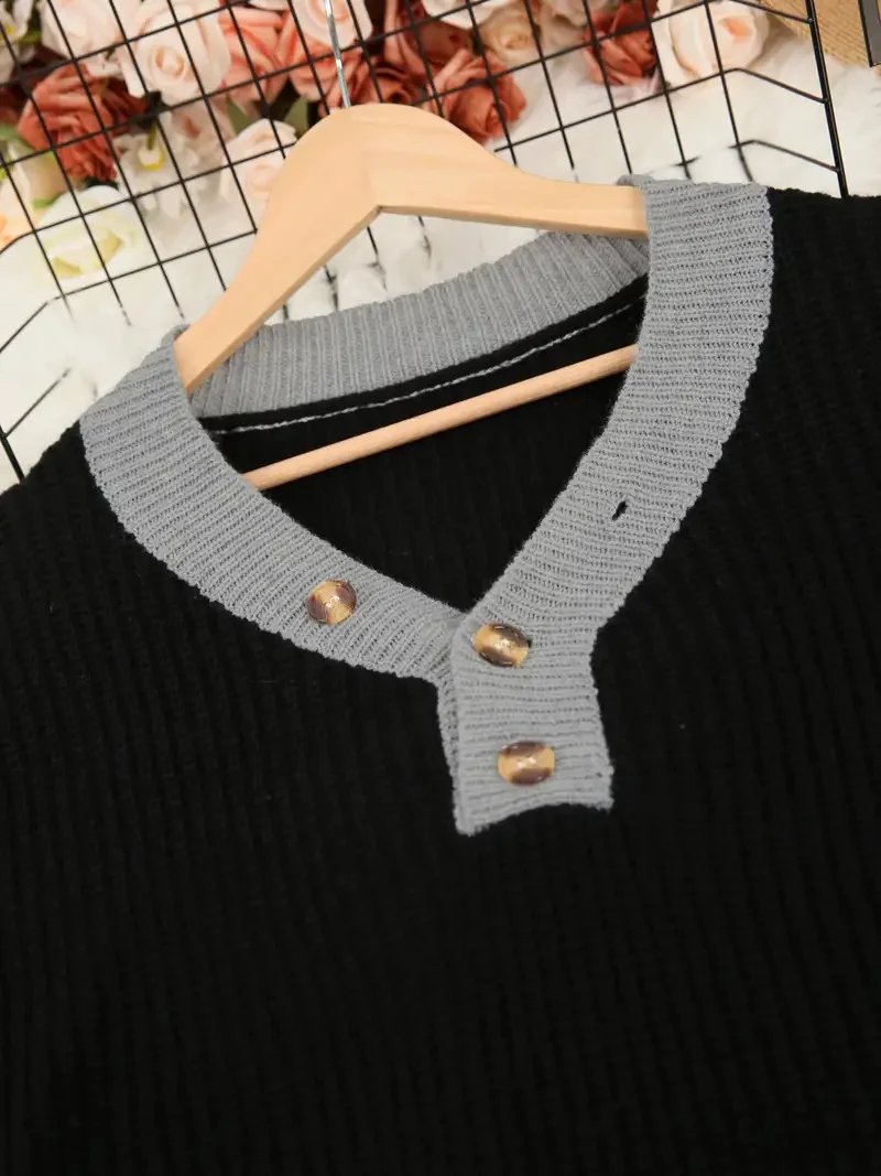 Women Plain Split Joint Winter Street Long Sleeve V Neck Sweater