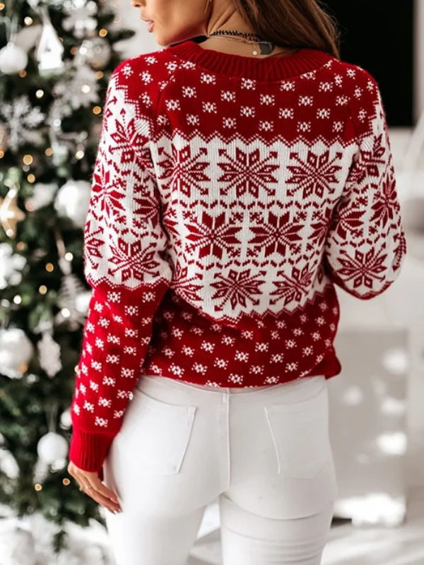 Women Plain Printing Winter Casual Long Sleeve Crew Neck Sweater