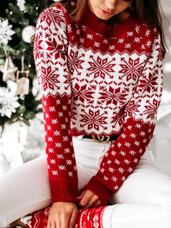 Women Plain Printing Winter Casual Long Sleeve Crew Neck Sweater