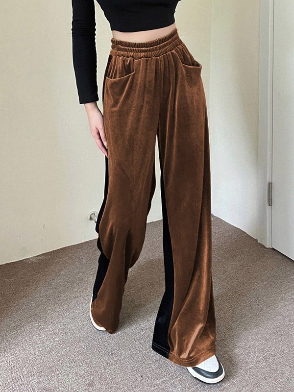Women Color Block Long Elastic Waist Pants Casual Spring/Fall Trousers