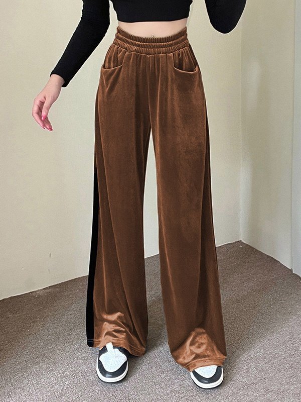 Women Color Block Long Elastic Waist Pants Casual Spring/Fall Trousers