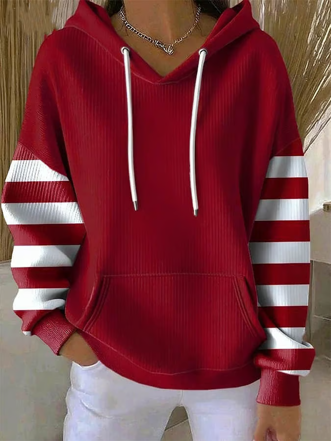 Women Striped Spring/Fall Printing Long Sleeve Casual Daily Hoodie
