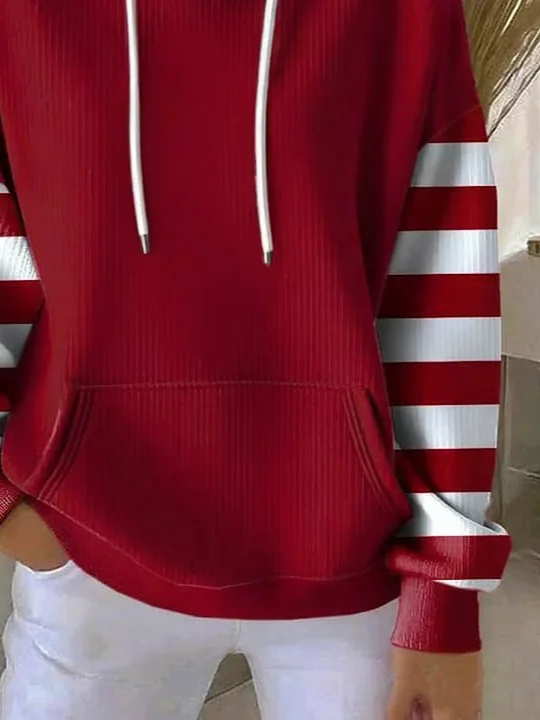 Women Striped Spring/Fall Printing Long Sleeve Casual Daily Hoodie