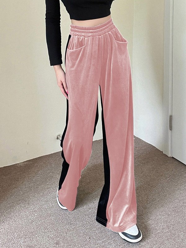 Women Color Block Long Elastic Waist Pants Casual Spring/Fall Trousers