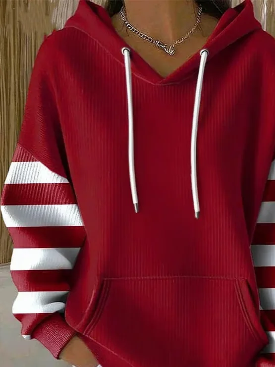 Women Striped Spring/Fall Printing Long Sleeve Casual Daily Hoodie