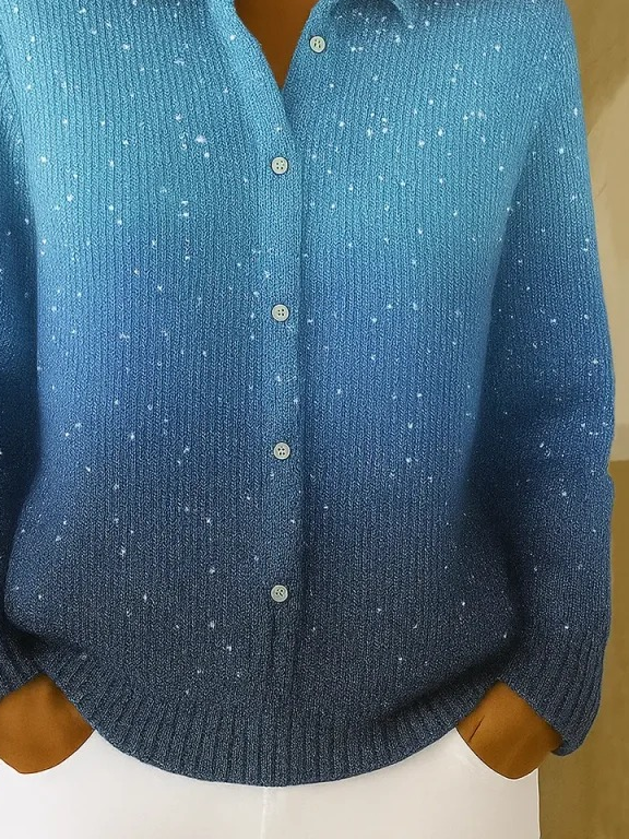 Women Ombre Printing Long Sleeve Shawl Collar Vintage Spring/Fall Cardigan Outerwear