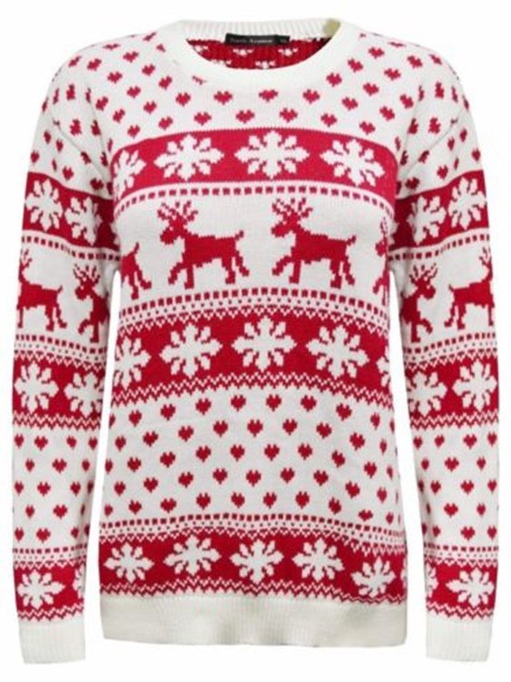 Women Snowflake Printing Winter Casual Long Sleeve Crew Neck Sweater