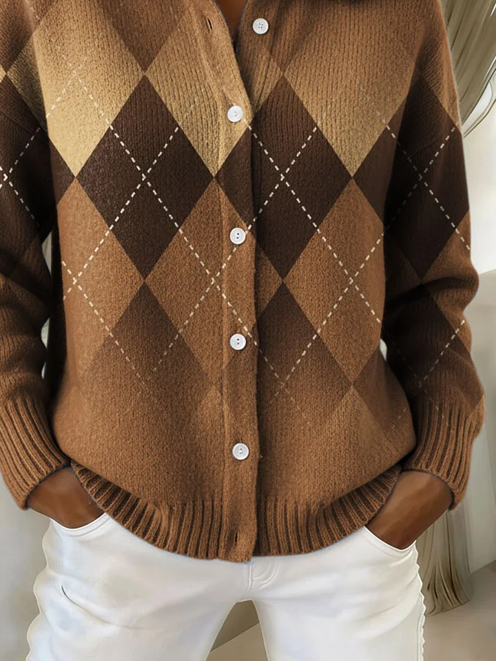 Women Plaid Printing Long Sleeve Shawl Collar Vintage Spring/Fall Cardigan Outerwear