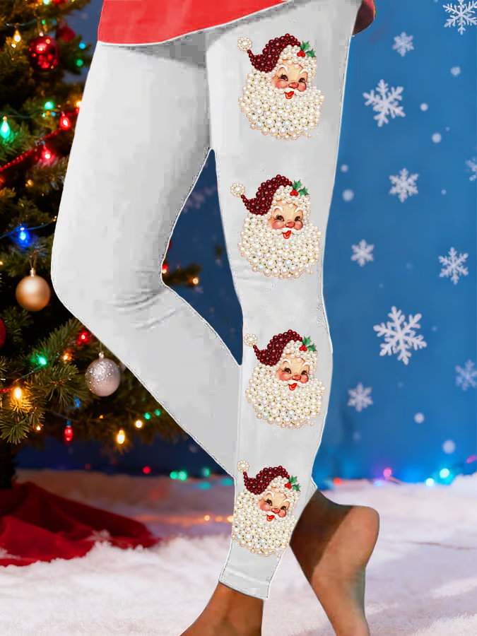 Women Santa Claus Casual All Season Printing Long Leggings
