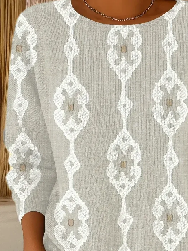 Women Abstract Printing Spring/Fall Casual Long Sleeve Crew Neck Sweater