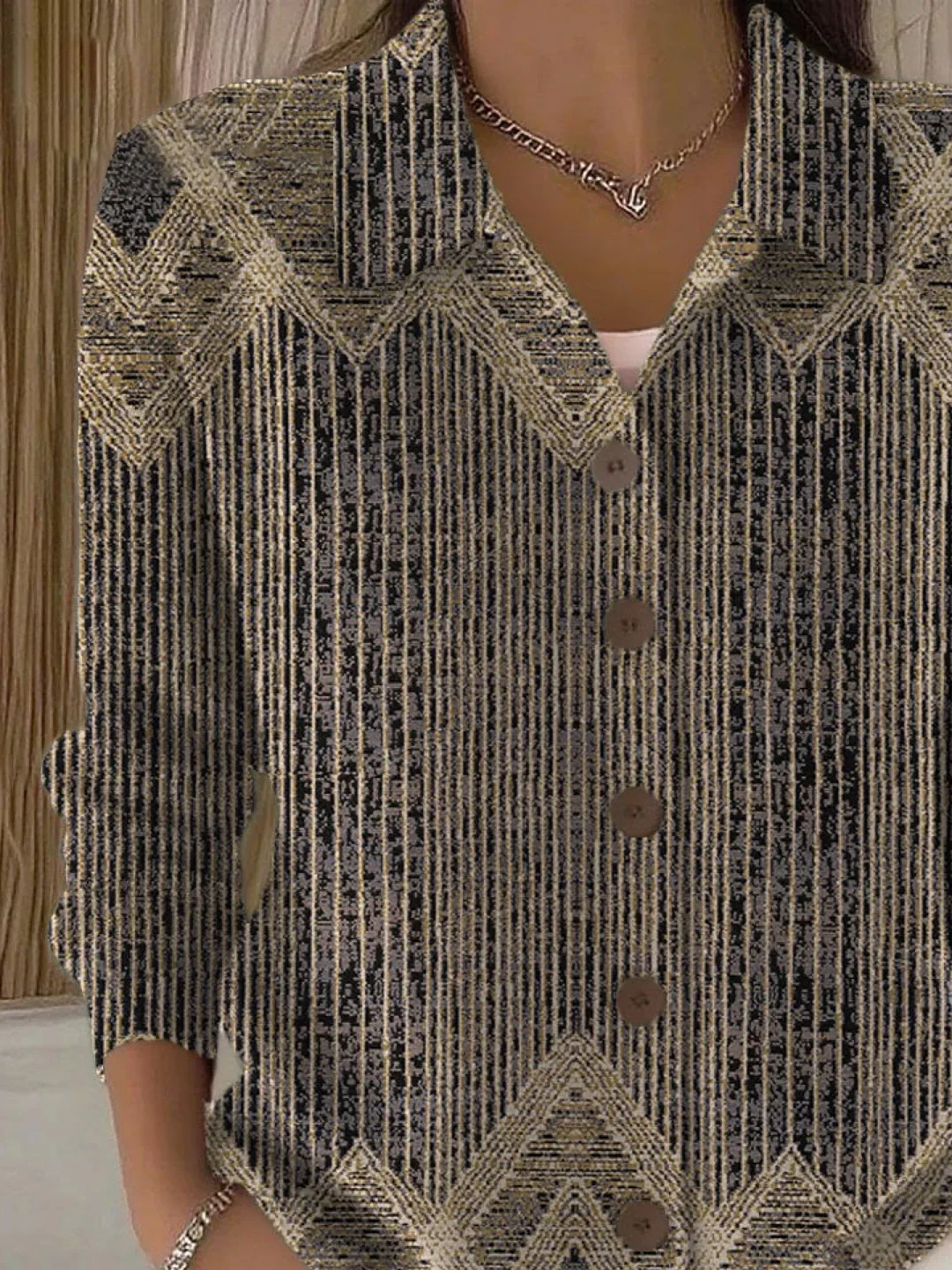 Women Abstract Printing Long Sleeve Shawl Collar Vintage Spring/Fall Cardigan Outerwear