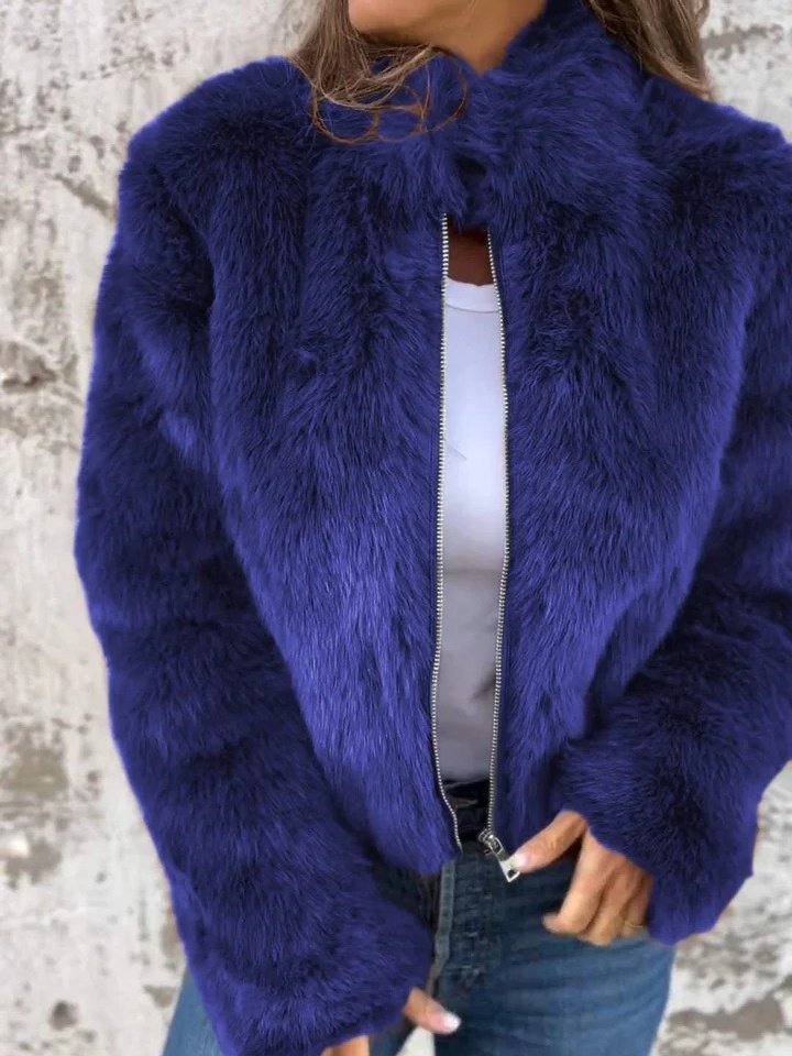 Women's Winter Outerwear Faux Fur Vintage Split Joint Plain Long Sleeve Mock Neck Regular Faux Fur Coat