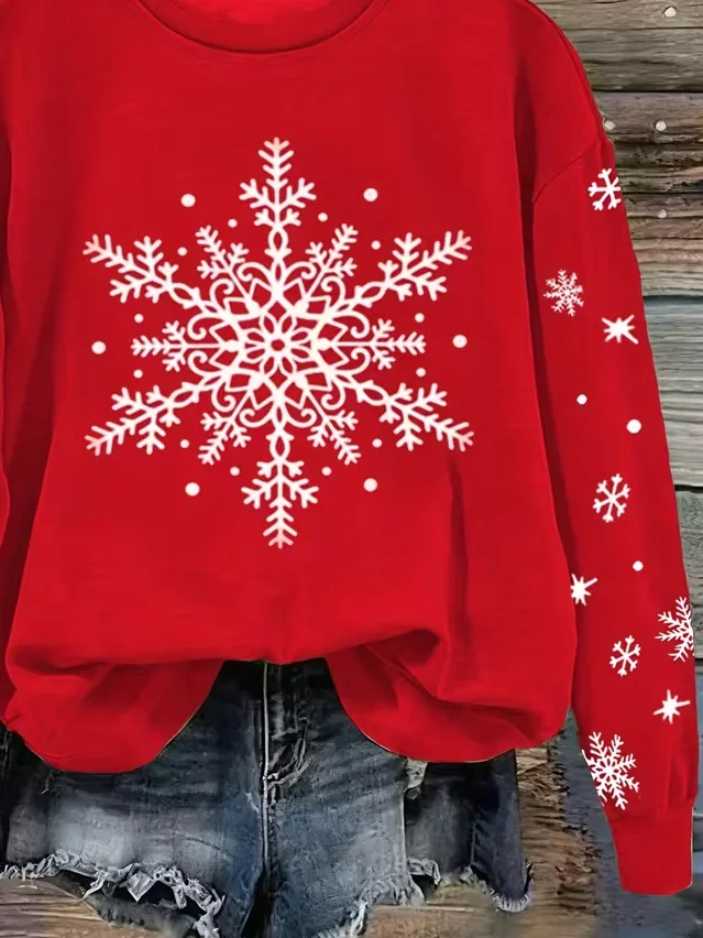 Women Christmas Crew Neck Printing Casual Spring/Fall Long Sleeve Sweatshirt