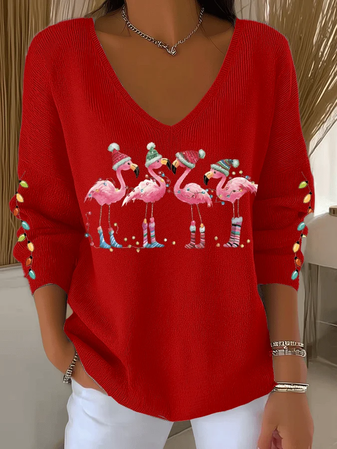 Women Christmas Long Sleeve Tee T-shirt V Neck Printing Casual Spring/Fall Top
