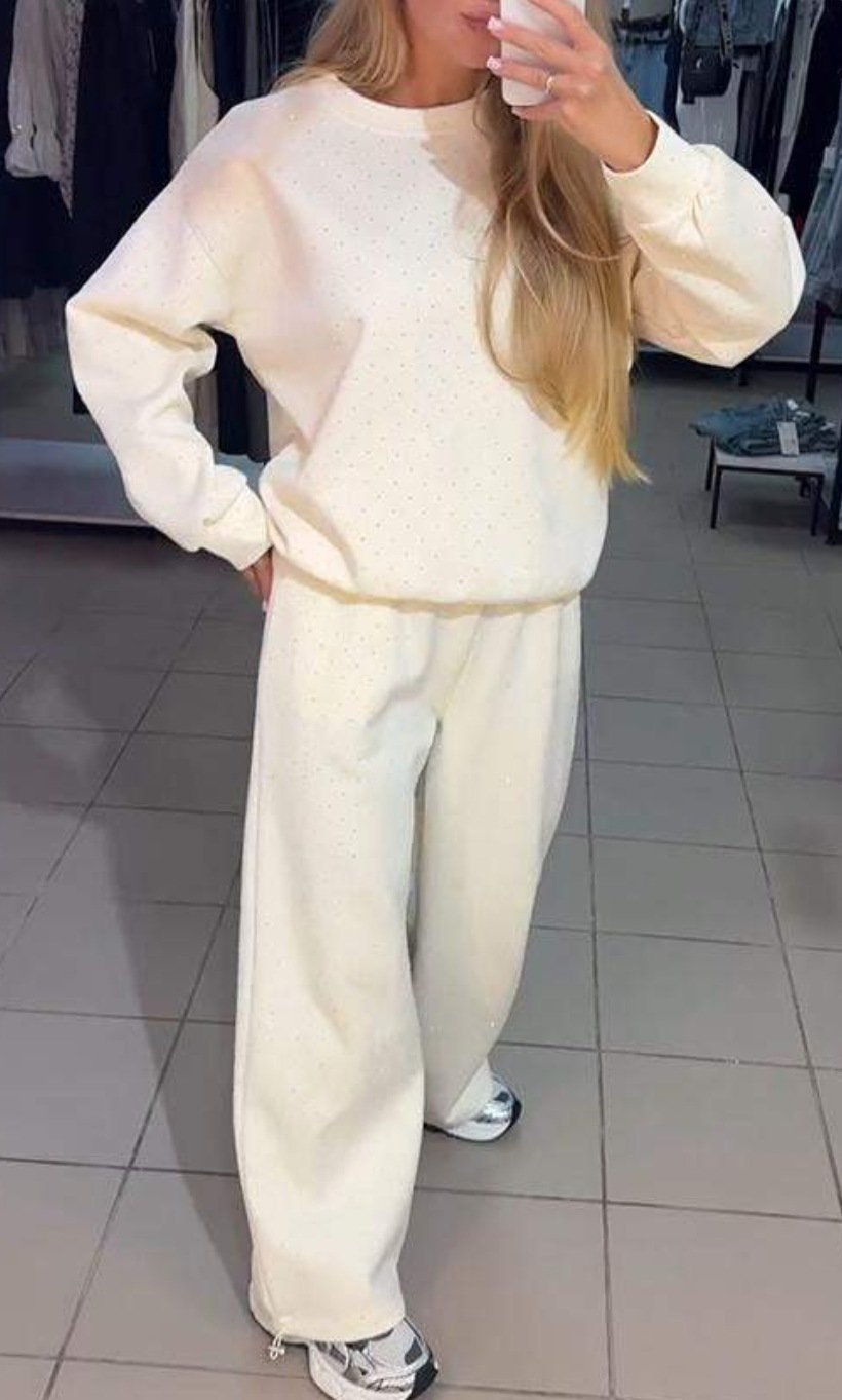 Women Plain Split Joint Two-Piece Set Daily Long Sleeve Casual Spring/Fall Top With Pants Matching Set