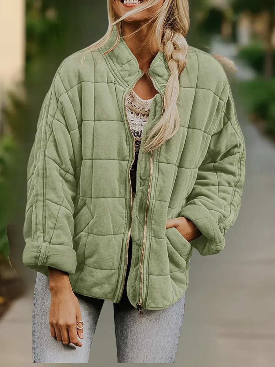 Women Spring/Fall Outerwear Casual Split Joint Plain Long Sleeve Stand Collar Jacket