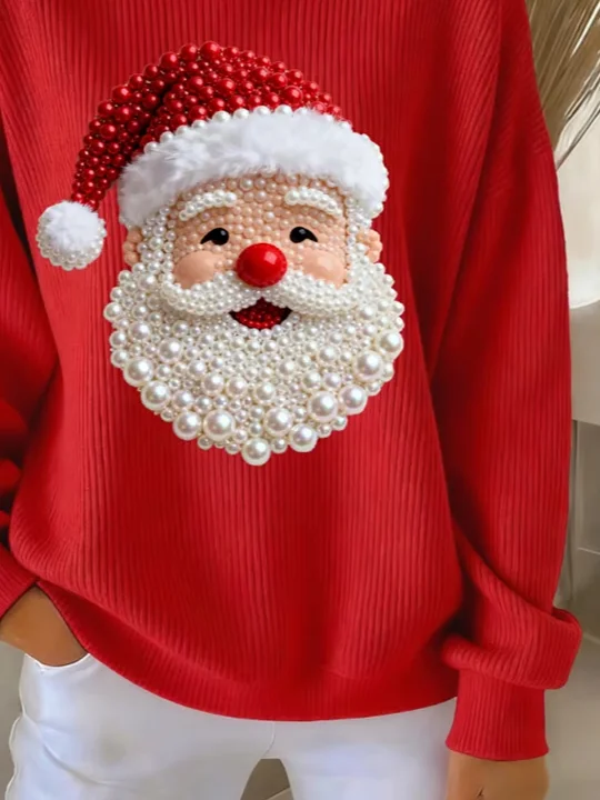 Women Santa Claus Crew Neck Printing Casual Spring/Fall Long Sleeve Sweatshirt