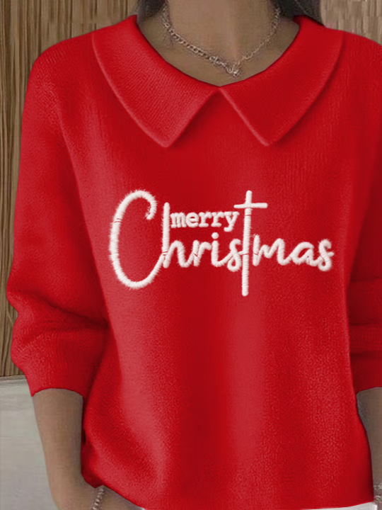 Women Christmas Printing Spring/Fall Casual Long Sleeve Shawl Collar Sweater