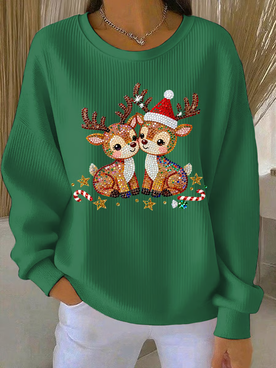 Women Christmas Crew Neck Printing Casual Spring/Fall Long Sleeve Sweatshirt