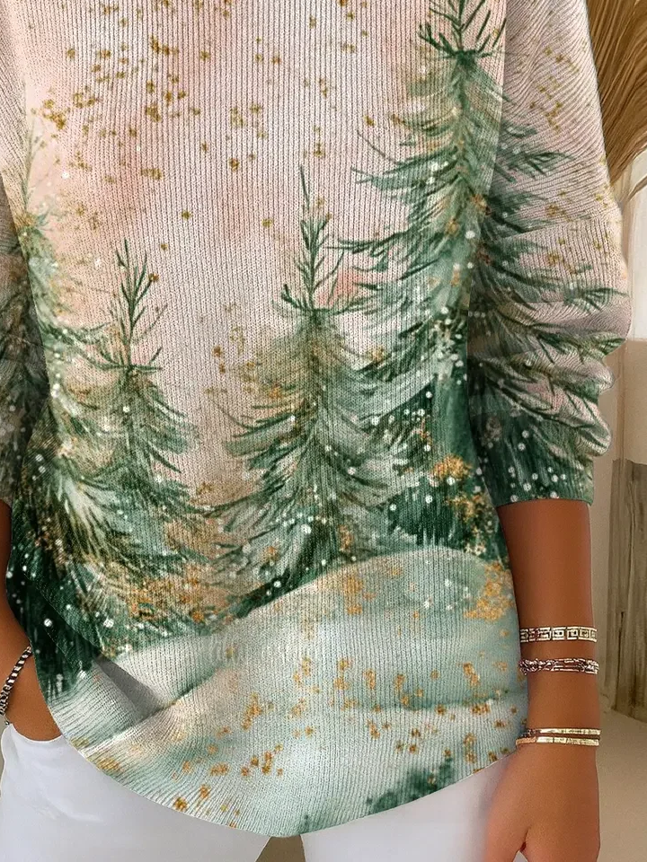 Women Christmas Printing Spring/Fall Casual Long Sleeve Crew Neck Sweater