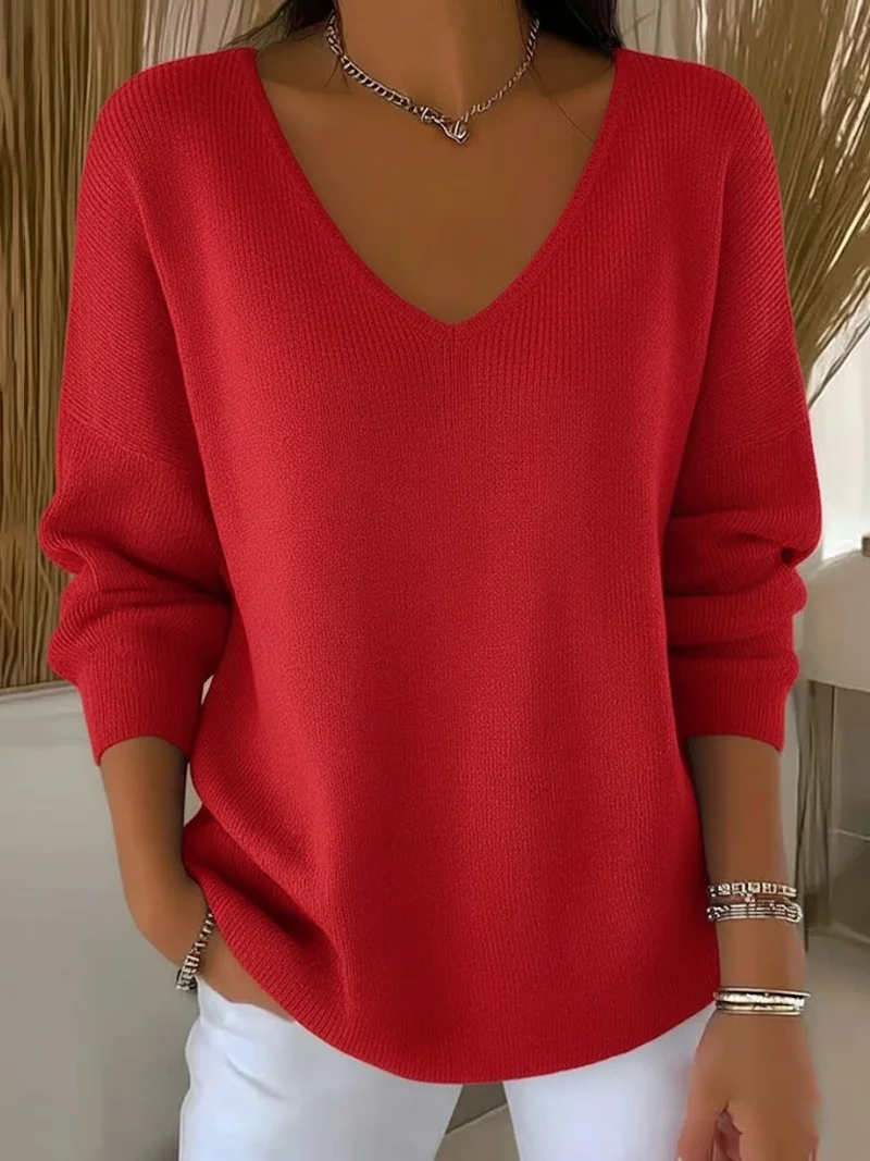 Women Plain Long Sleeve Tee T-shirt V Neck Printing Casual Spring/Fall Top
