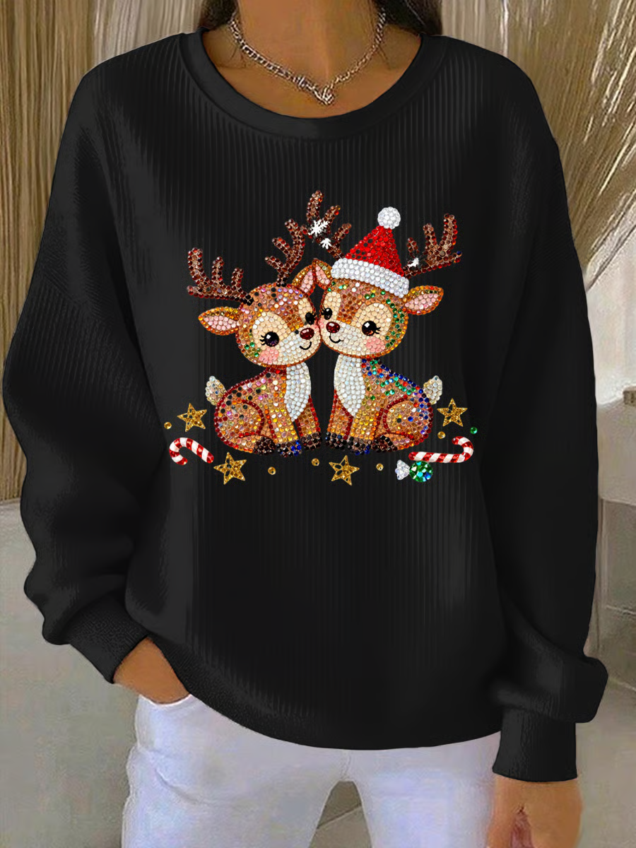 Women Christmas Crew Neck Printing Casual Spring/Fall Long Sleeve Sweatshirt
