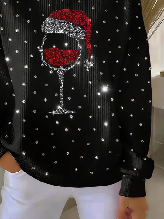 Women Christmas Crew Neck Printing Casual Spring/Fall Long Sleeve Sweatshirt