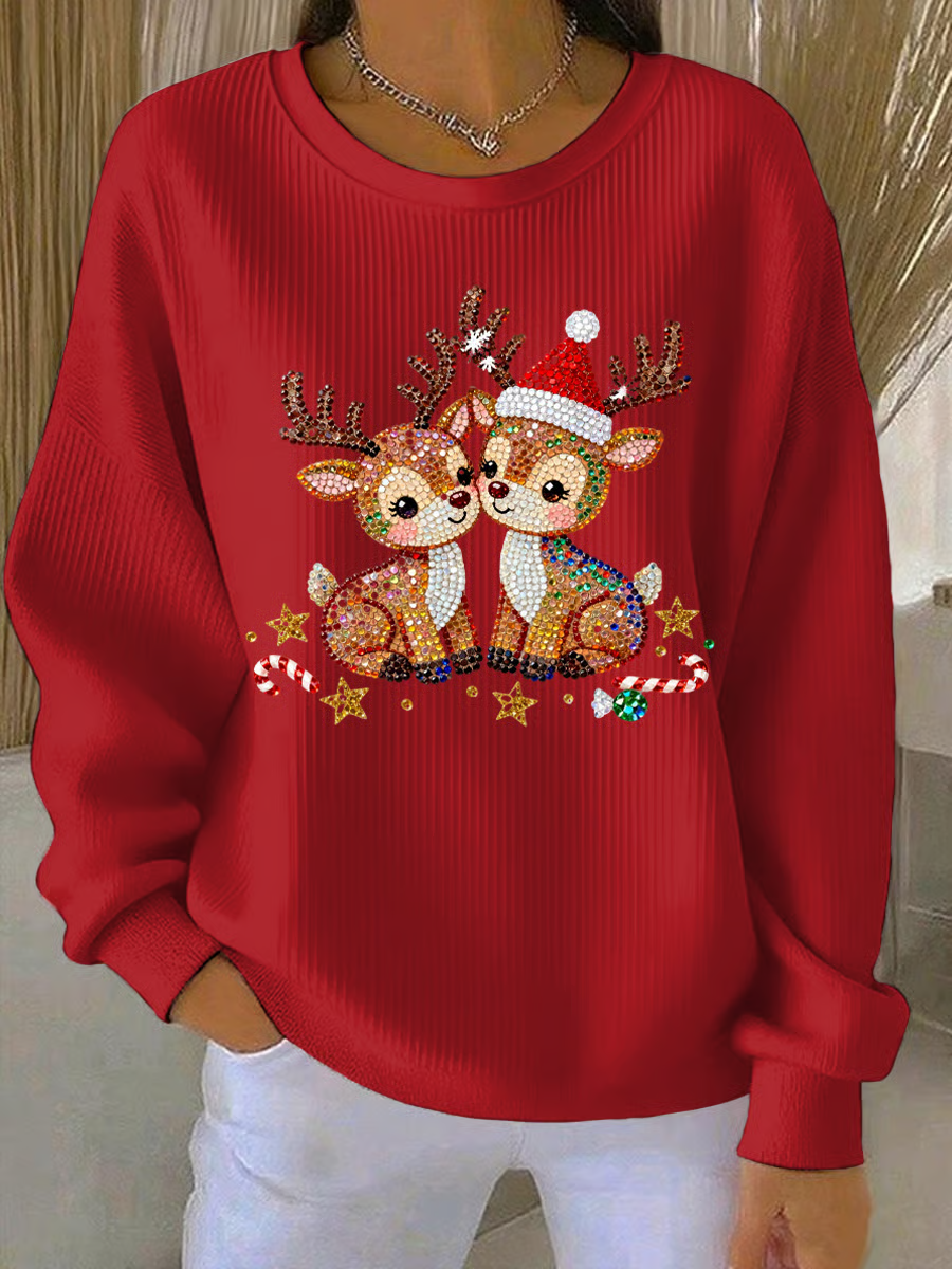 Women Christmas Crew Neck Printing Casual Spring/Fall Long Sleeve Sweatshirt