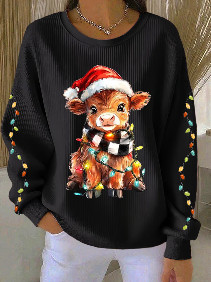 Women Christmas Crew Neck Printing Casual Spring/Fall Long Sleeve Sweatshirt