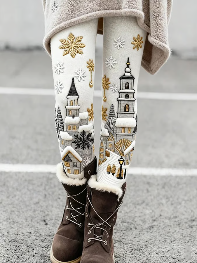 Women Christmas Casual All Season Printing Long Leggings