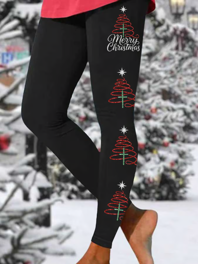 Women Christmas Casual All Season Printing Long Leggings