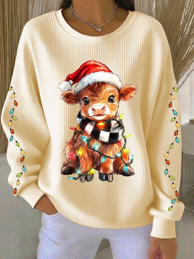 Women Christmas Crew Neck Printing Casual Spring/Fall Long Sleeve Sweatshirt