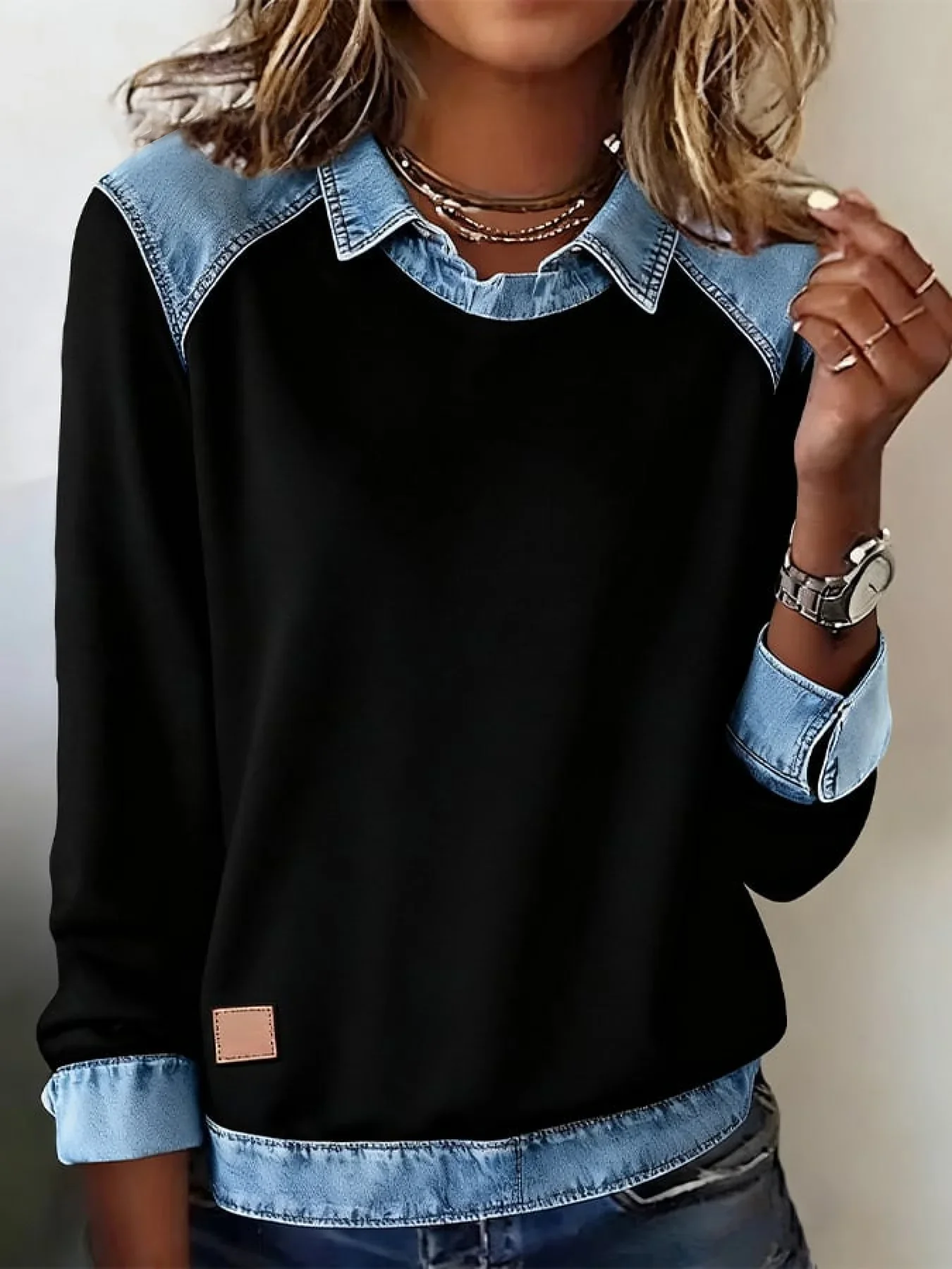 Women Plain Shawl Collar Vintage Spring/Fall Long Sleeve Sweatshirt