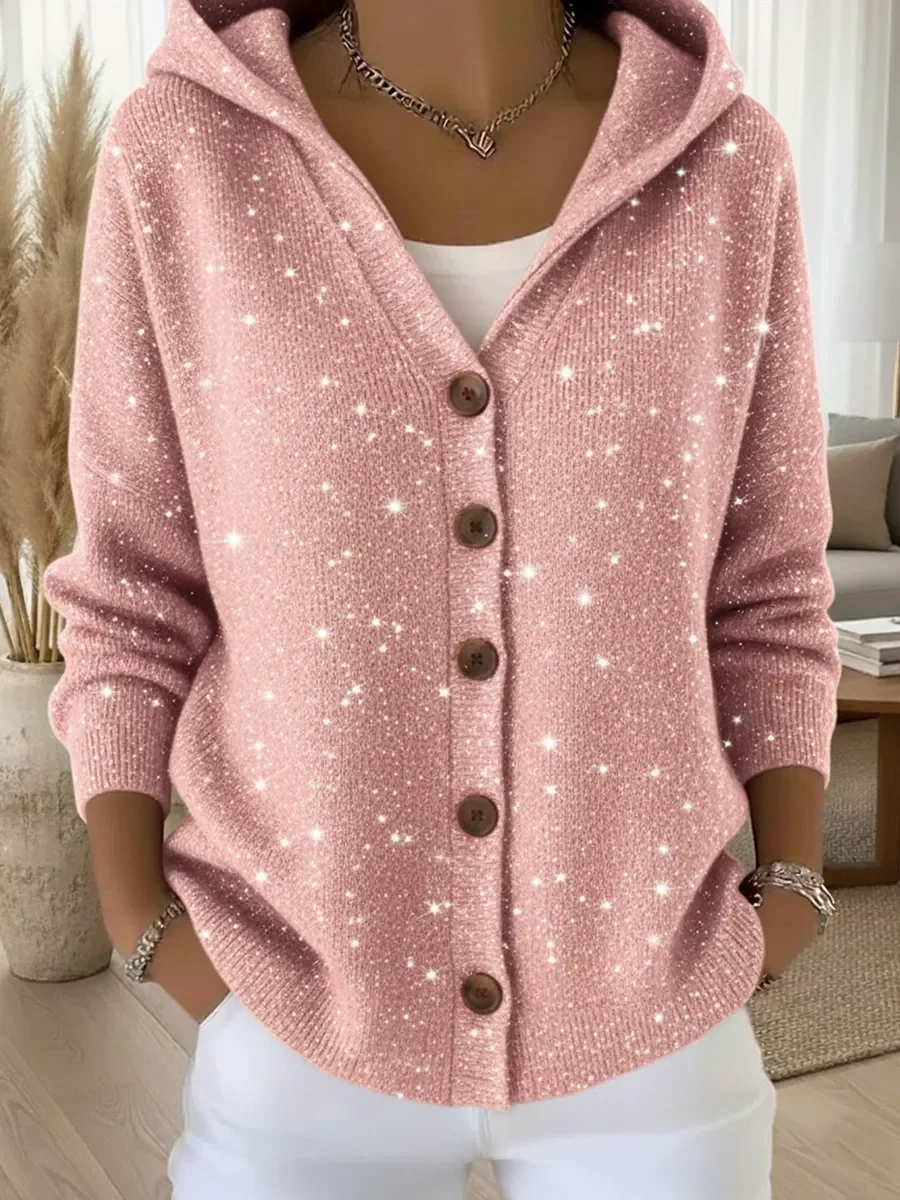 Women Christmas Printing Long Sleeve Hoodie Vintage Spring/Fall Cardigan Outerwear