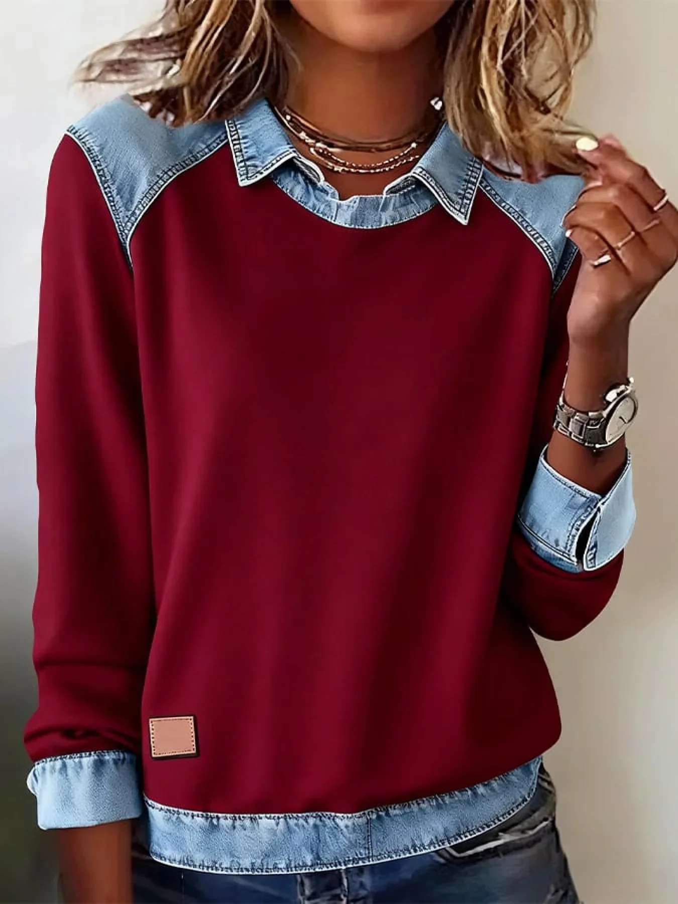 Women Plain Shawl Collar Vintage Spring/Fall Long Sleeve Sweatshirt